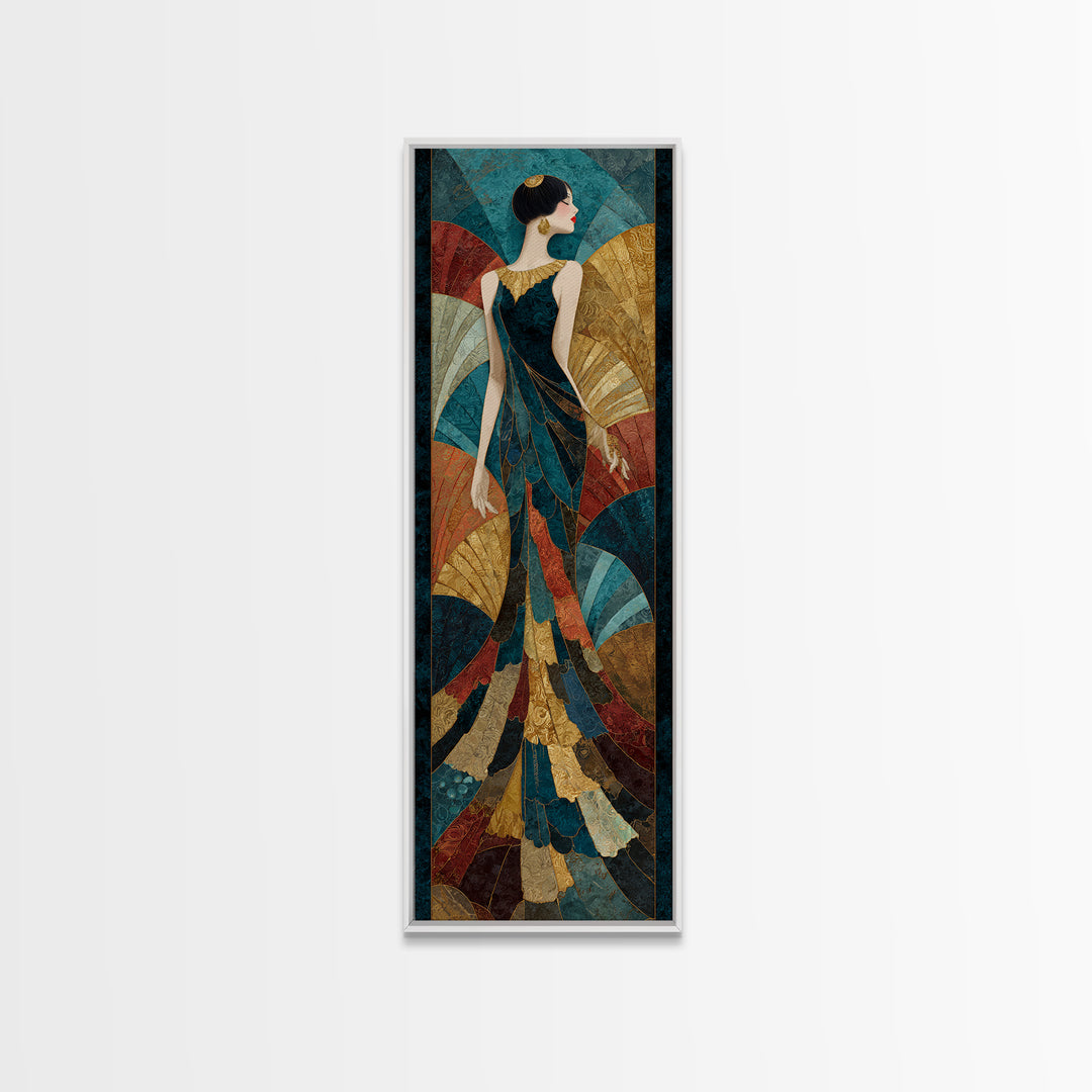 Fan Shaped Shell Motif Framed Canvas Print, Art Deco Art, Wall Art Print, Living Room Decor, Glamour, Statement Artwork, ADA-1x3-80