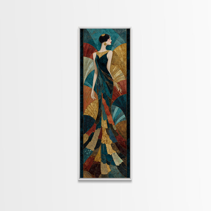 Fan Shaped Shell Motif Framed Canvas Print, Art Deco Art, Wall Art Print, Living Room Decor, Glamour, Statement Artwork, ADA-1x3-80