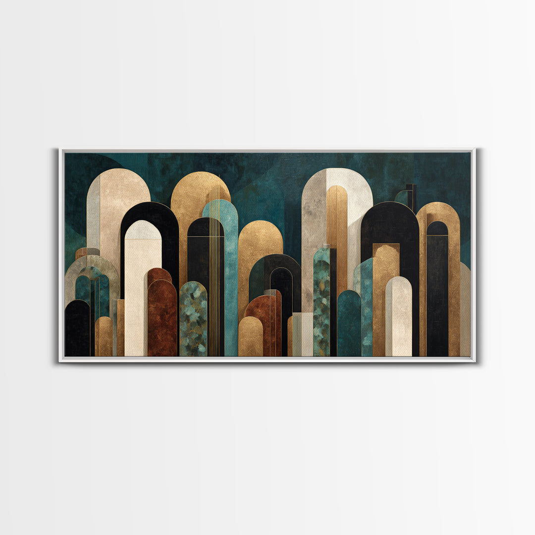 Abstract Stepped Arches Framed Canvas Print, Art Deco Art, Luxury Decor, Living Room Decor, Abstract Art, Glamour, Art Print, ADA-2x1-14