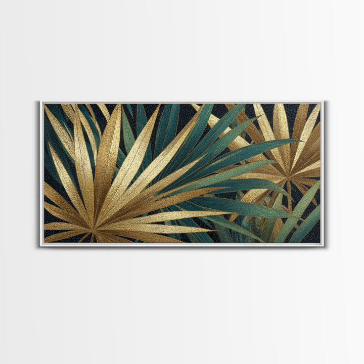 Golden Palm Fronds Arranged Framed Canvas Print, Art Deco Art, Contemporary Art, Living Room Decor, Fine Art, Glamour, ADA-2x1-28