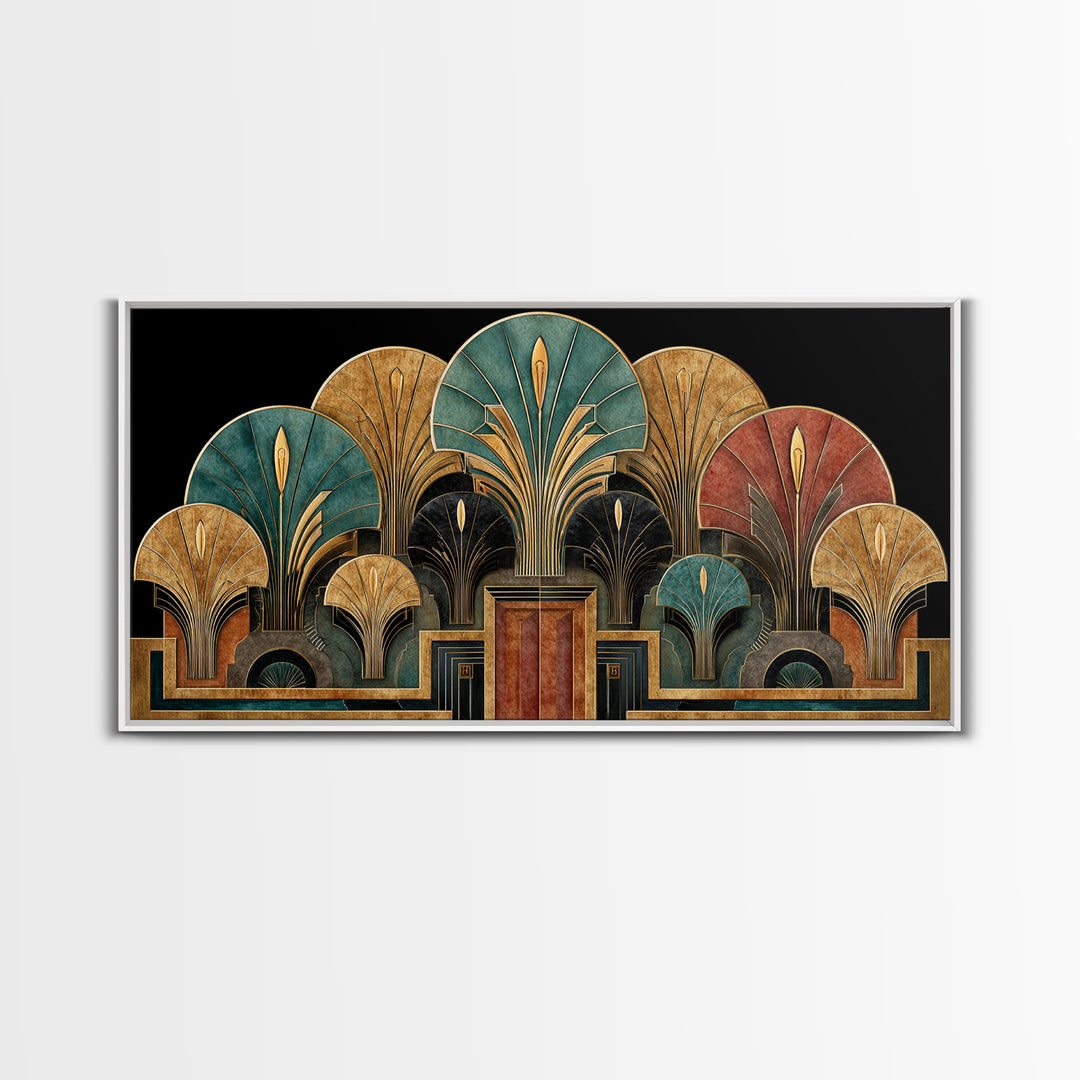 Golden Palm Fronds Arranged Canvas Print, Art Deco Art, Decor, Living Room Decor, Fine Art, Glamour, Apartment Decor, ADA-2x1-52
