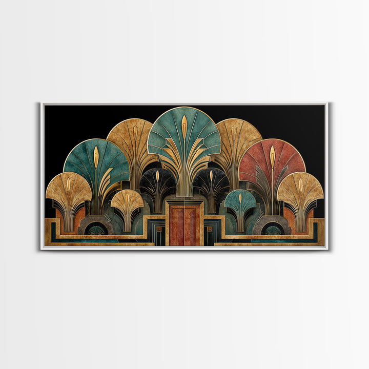 Golden Palm Fronds Arranged Canvas Print, Art Deco Art, Decor, Living Room Decor, Fine Art, Glamour, Apartment Decor, ADA-2x1-52