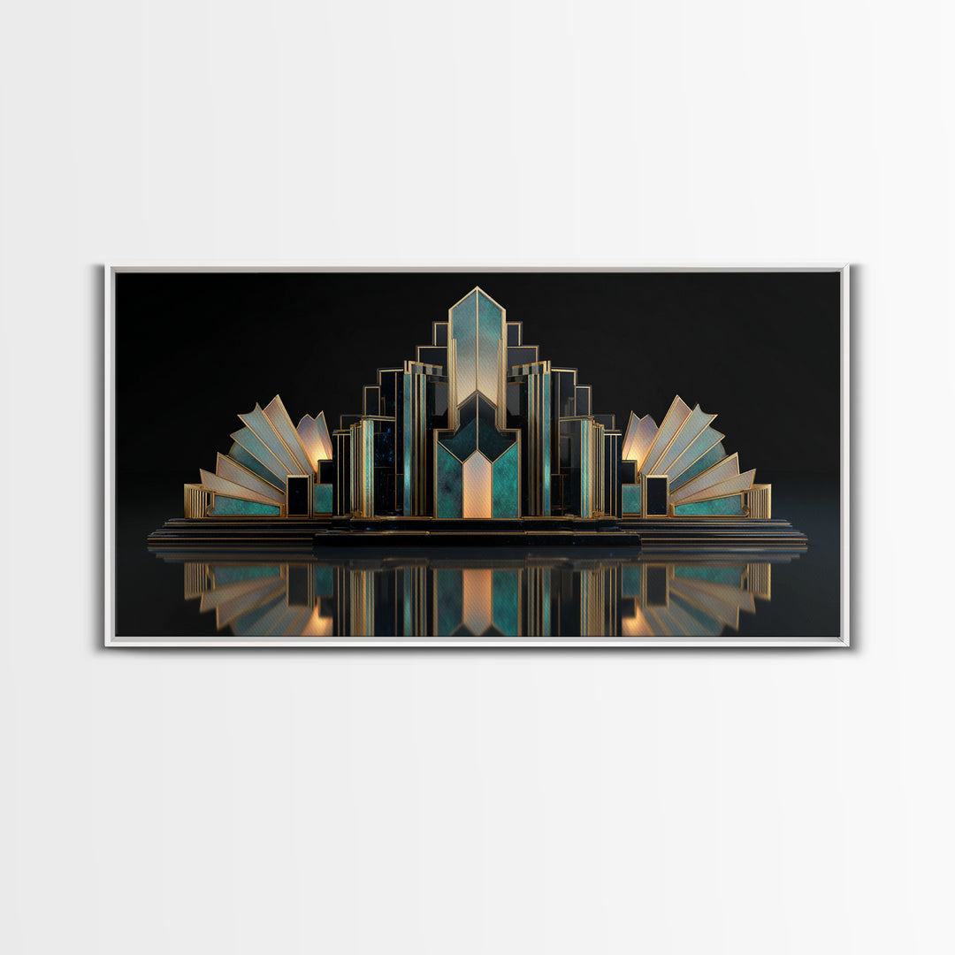 Stylized Skyscraper Crown Framed Canvas Print, Art Deco Art, Art Print, Living Room Decor, Oil Painting, Glamour, Printable Art, ADA-2x1-90