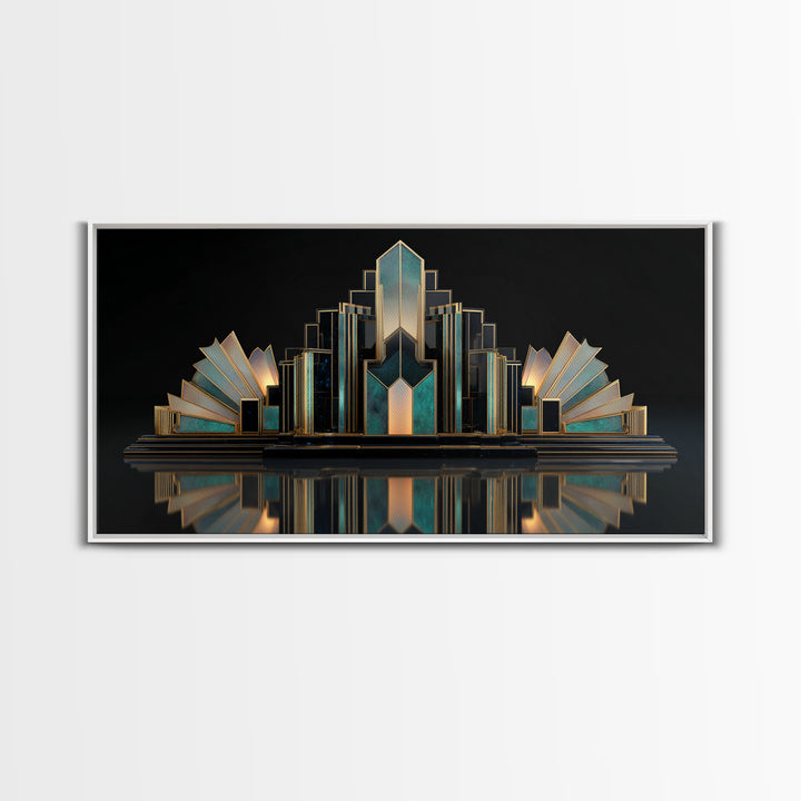 Stylized Skyscraper Crown Framed Canvas Print, Art Deco Art, Art Print, Living Room Decor, Oil Painting, Glamour, Printable Art, ADA-2x1-90