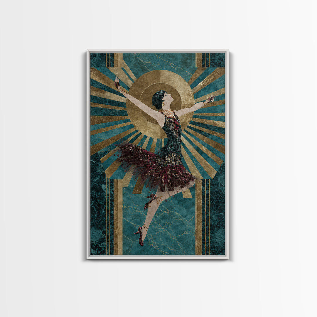 Deco Dancer in Beaded Dress and Angular Canvas Print, Art Deco Art, Minimalist Decor, Living Room Decor, Fine Art, Glamour, ADA-2x3-15