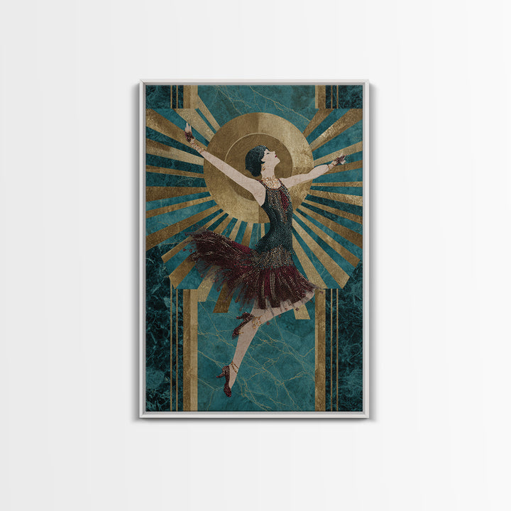 Deco Dancer in Beaded Dress and Angular Canvas Print, Art Deco Art, Minimalist Decor, Living Room Decor, Fine Art, Glamour, ADA-2x3-15