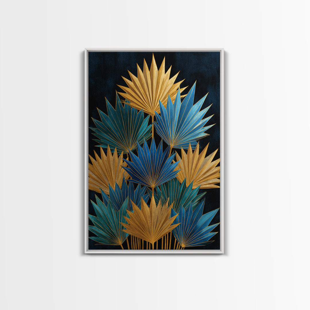 Golden Palm Fronds Arranged Canvas Print, Art Deco Art, Gallery Decor, Living Room Decor, Fine Art, Glamour, Wall Art, ADA-2x3-16