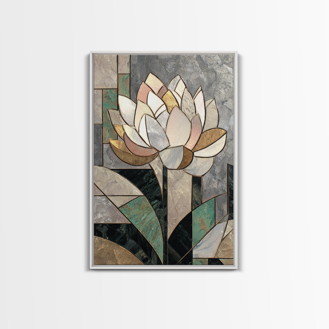 Geometric Lotus Flower Framed Canvas Print, Art Deco Art, Art Deco, Living Room Decor, Watercolor Art, Glamour, ADA-2x3-20