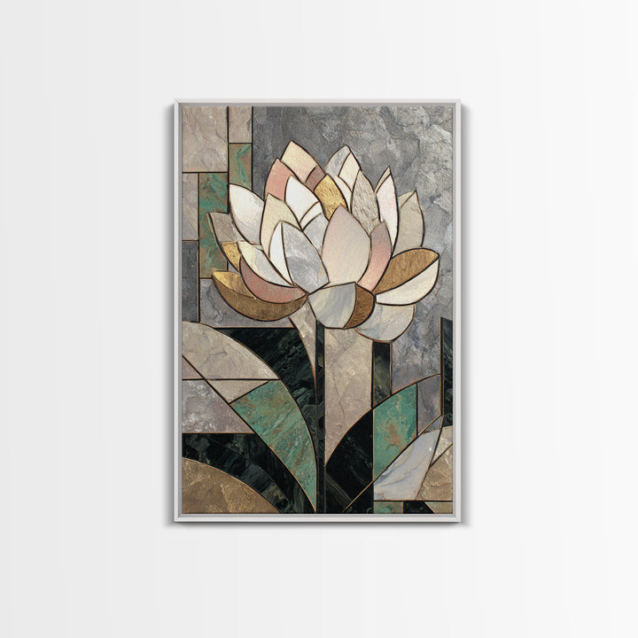 Geometric Lotus Flower Framed Canvas Print, Art Deco Art, Art Deco, Living Room Decor, Watercolor Art, Glamour, ADA-2x3-20