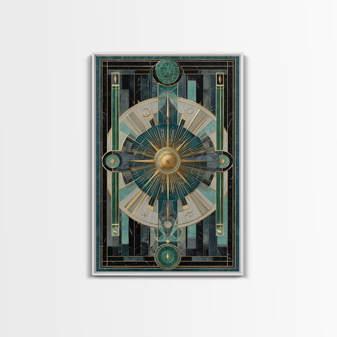 Deco Zodiac Wheel Framed Canvas Print, Art Deco Art, Art Deco, Living Room Decor, Abstract Art, Glamour, Art Deco Wallpaper, ADA-2x3-53