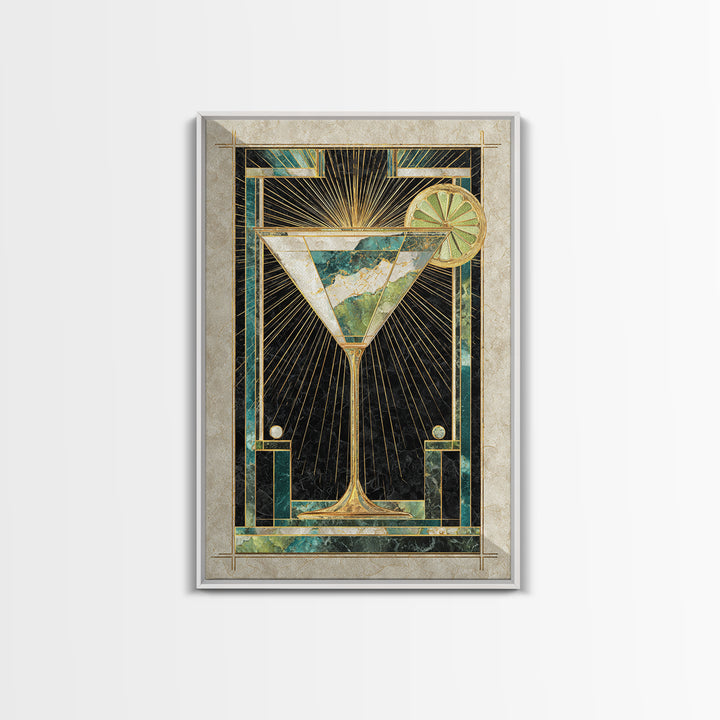 Luxury Cocktail Glass Framed Canvas Print, Art Deco Art, Wall Art Print, Living Room Decor, Glamour, Statement Artwork, ADA-2x3-85
