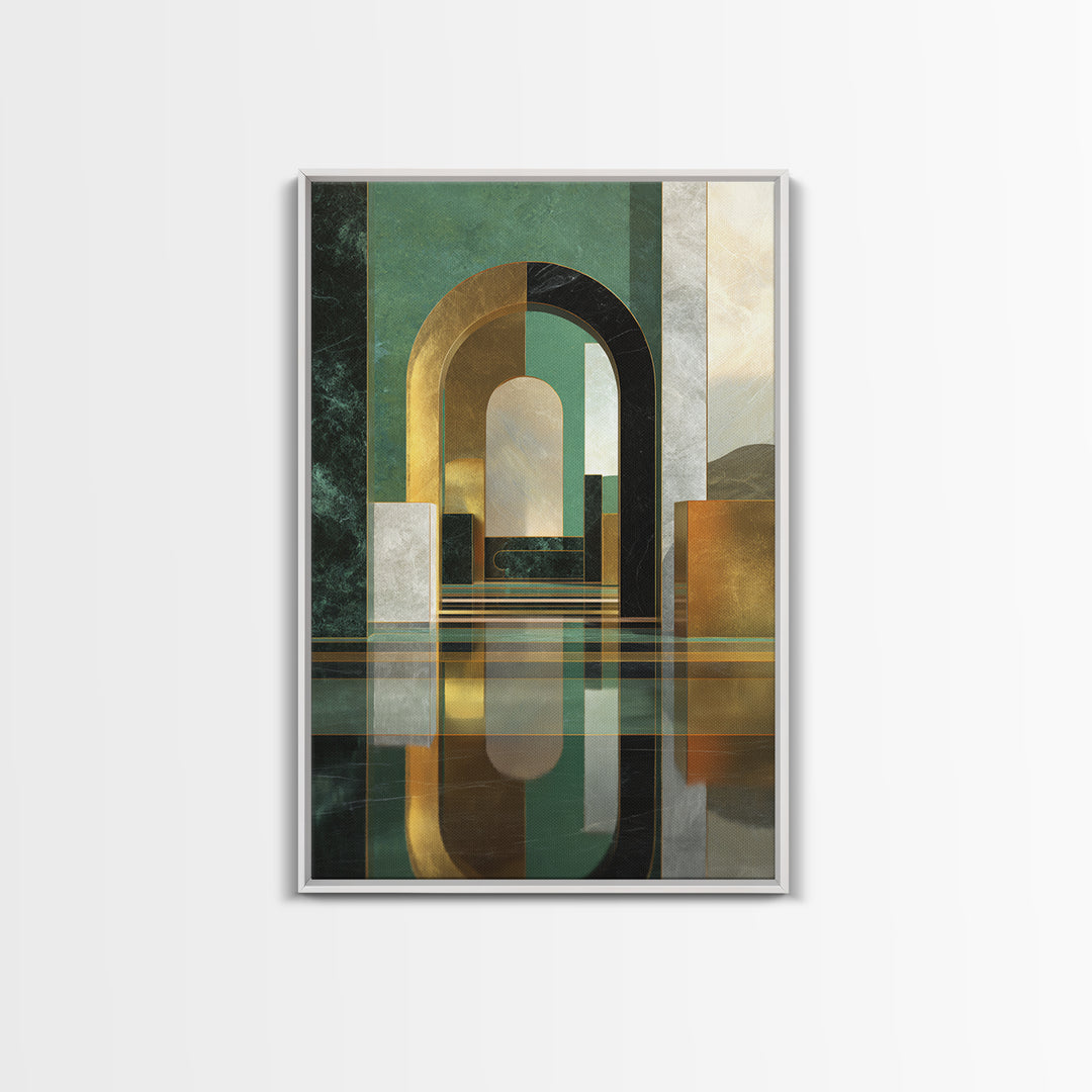 Deco Doorway Study Canvas Print, Art Deco Art, Blue Wallpaper, Living Room Decor, Oil Painting, Glamour, Minimalist Decor, ADA-2x3-95