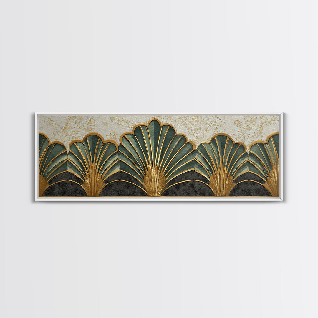 Golden Palm Fronds Arranged Canvas Print, Art Deco Art, Textured Painting, Living Room Decor, Fine Art, Glamour, Printable, ADA-3x1-48