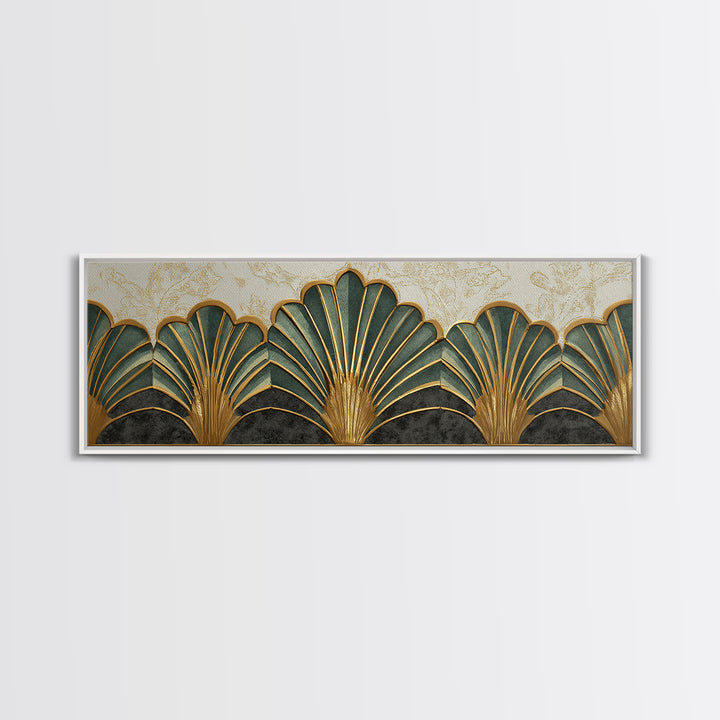 Golden Palm Fronds Arranged Canvas Print, Art Deco Art, Textured Painting, Living Room Decor, Fine Art, Glamour, Printable, ADA-3x1-48