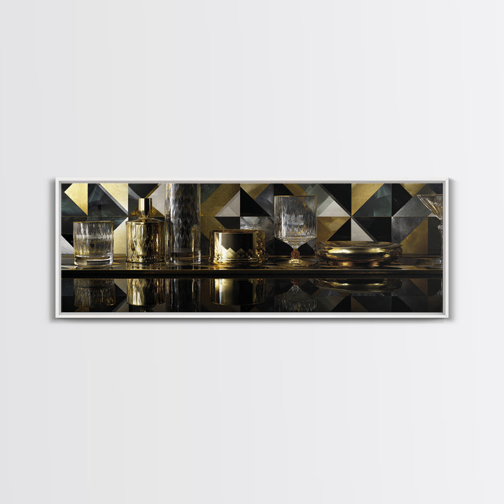 Luxury Cocktail Glass Framed Canvas Print, Art Deco Art, Gallery Decor, Living Room Decor, Fine Art, Glamour, Wall Art, ADA-3x1-69