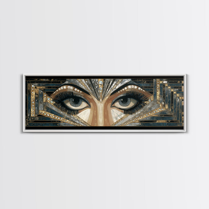 Flapper Portrait with Pearl Strands and Dramatic Canvas Print, Art Deco Art, Digital Art, Living Room Decor, Fine Art, Glamour, ADA-3x1-78