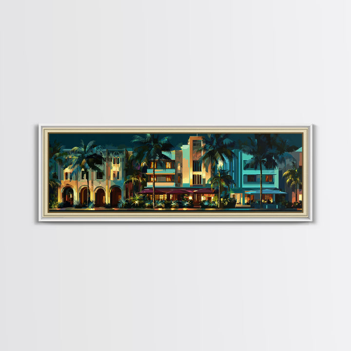 Tropical Hotel Facade Canvas Print, Art Deco Art, Wall Decor, Living Room Decor, Fine Art, Glamour, Abstract Art, Digital Print, ADA-3x1-80