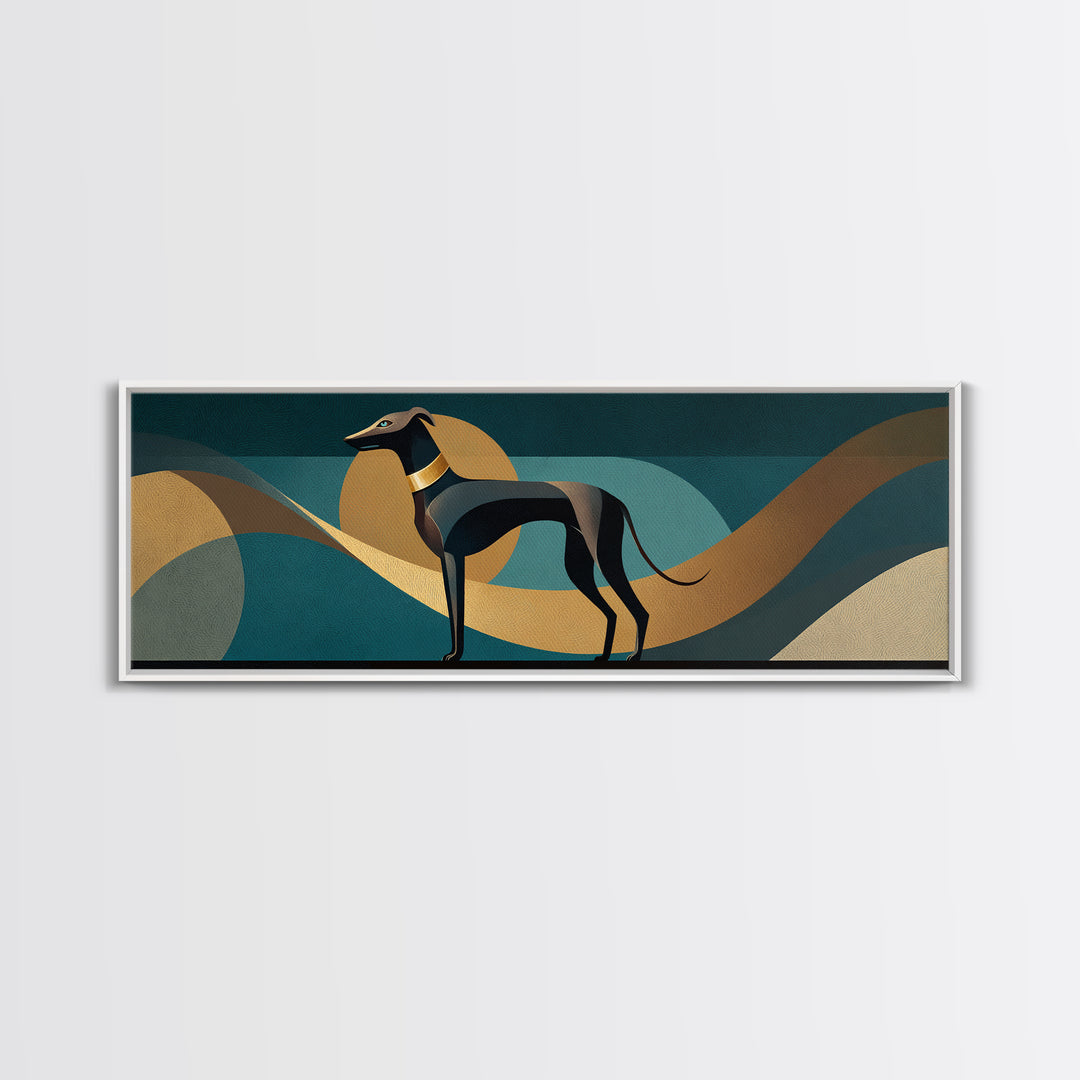 Elegant Greyhound Silhouette Framed Canvas Print, Art Deco Art, Gallery Wall Art, Living Room Decor, Fine Art, Glamour, ADA-3x1-81