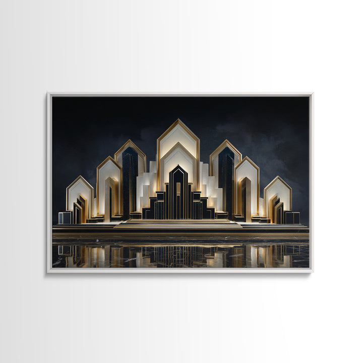 Stylized City Skyline Framed Canvas Print, Art Deco Art, Digital Print, Living Room Decor, Fine Art, Glamour, Downloadable Art, ADA-3x2-10