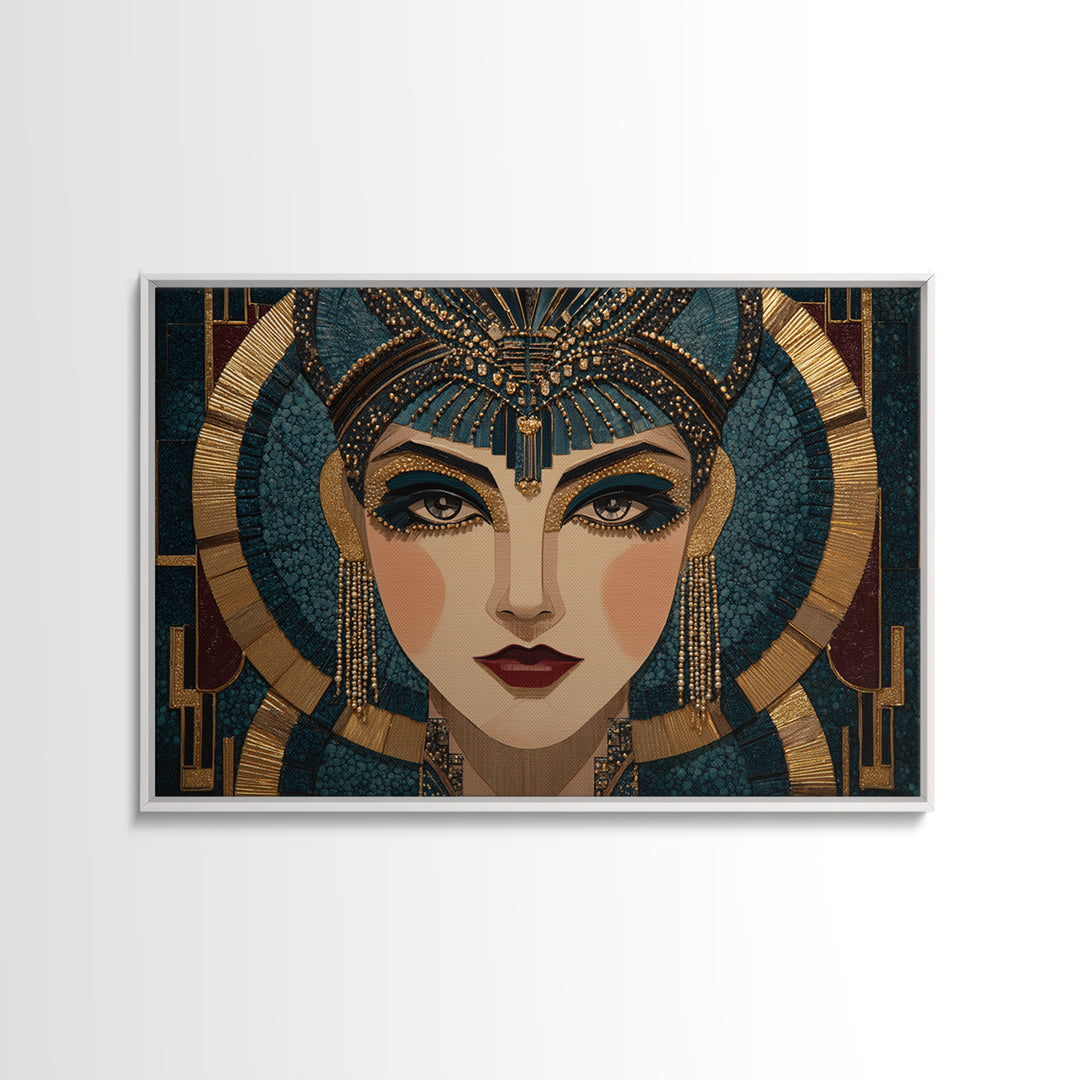 Flapper Portrait with Pearl Strands and Dramatic Framed Canvas Print, Art Deco Art, Boho, Living Room Decor, Fine Art, Glamour, ADA-3x2-18
