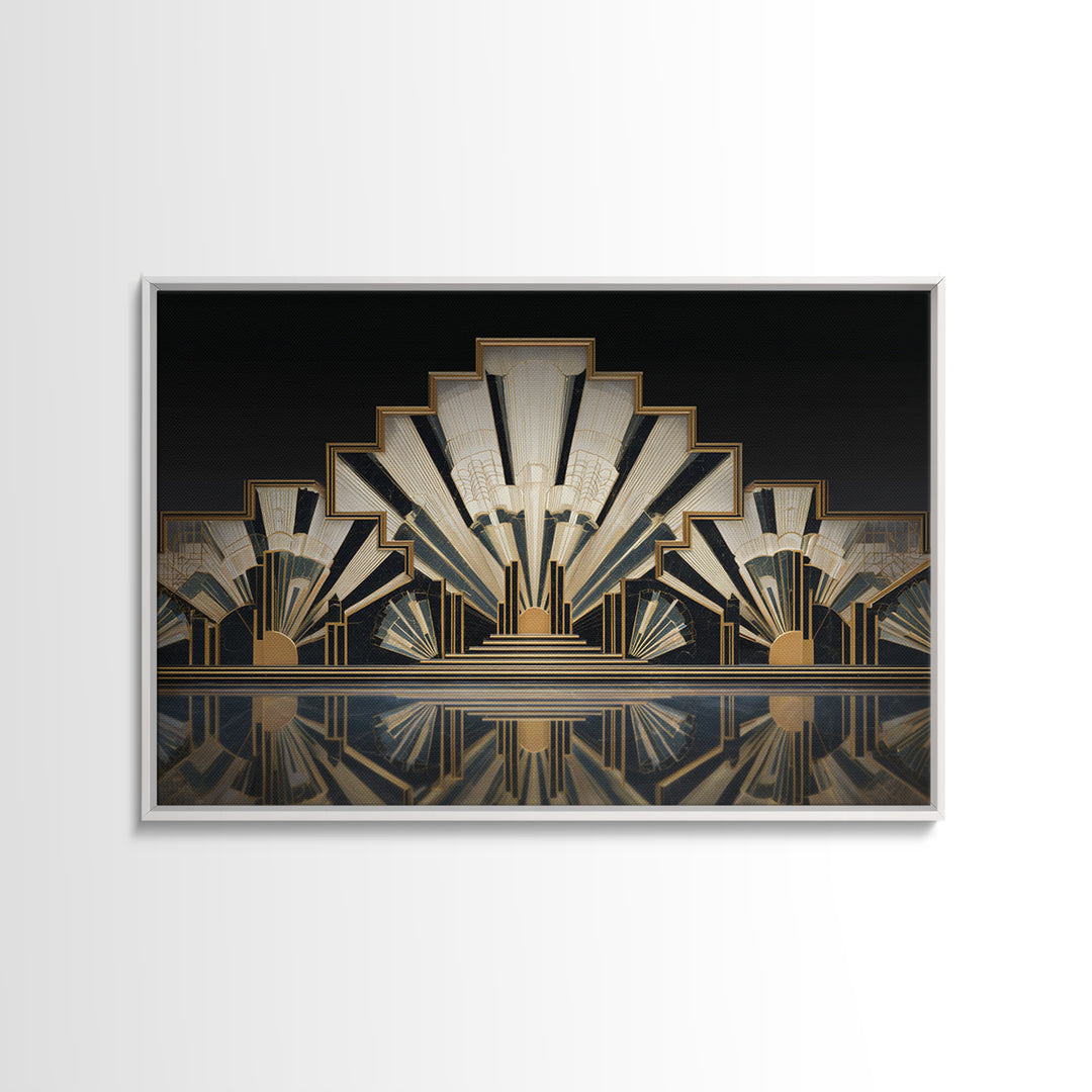 Tropical Hotel Facade Canvas Print, Art Deco Art, Downloadable Art, Living Room Decor, Watercolor Art, Glamour, ADA-3x2-44