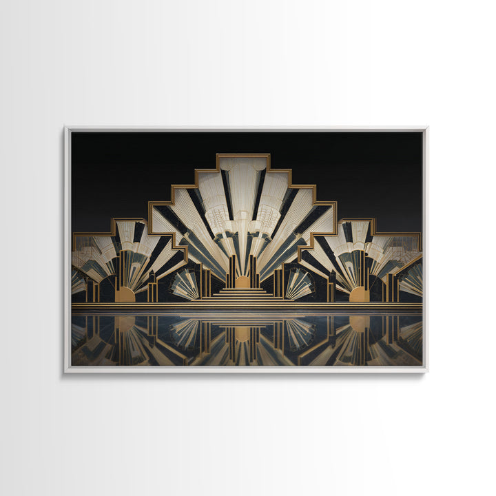 Tropical Hotel Facade Canvas Print, Art Deco Art, Downloadable Art, Living Room Decor, Watercolor Art, Glamour, ADA-3x2-44