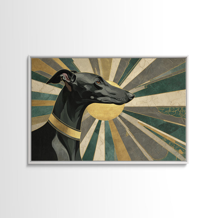 Elegant Greyhound Silhouette Framed Canvas Print, Art Deco Art, Gallery Decor, Living Room Decor, Fine Art, Glamour, Wall Art, ADA-3x2-45