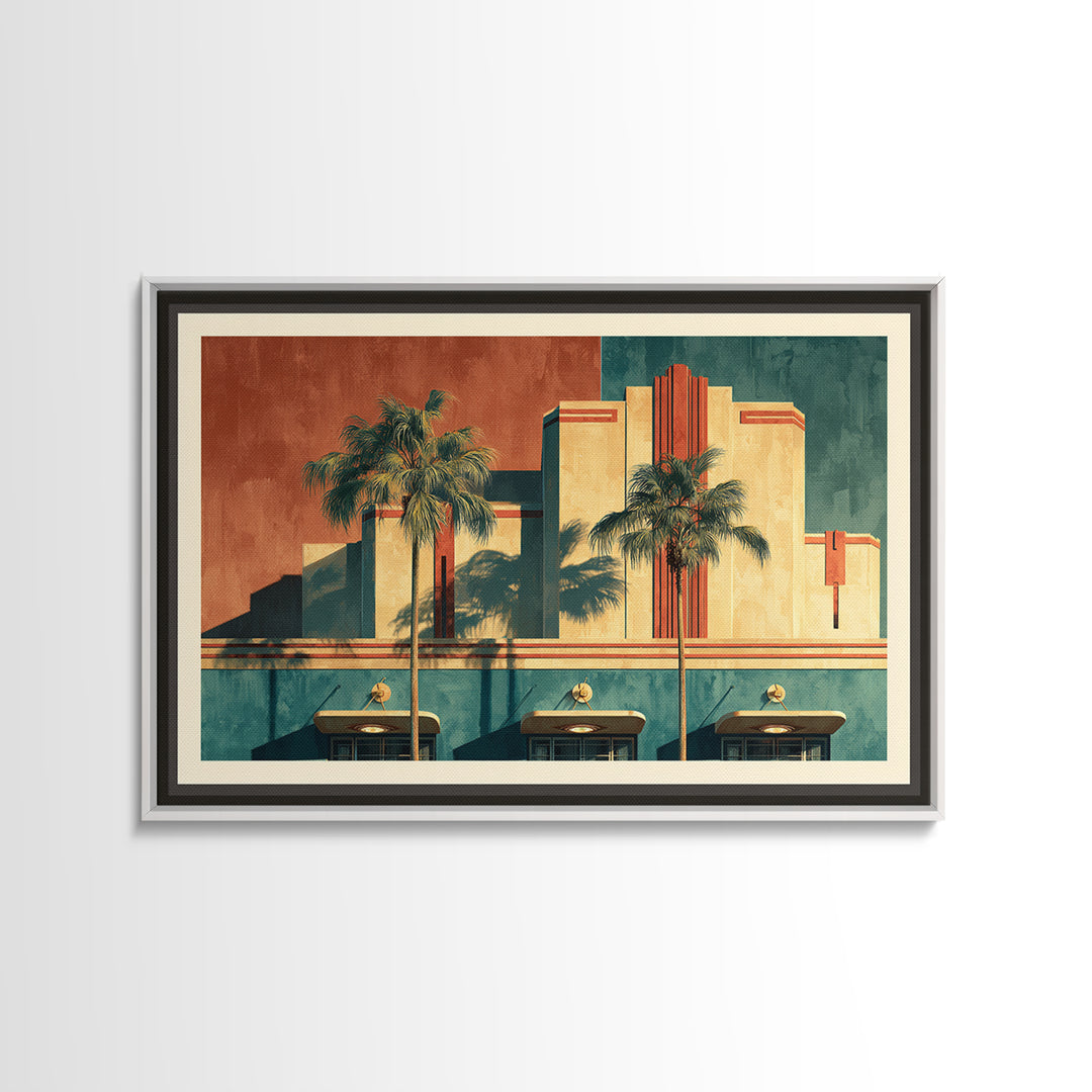 Tropical Hotel Facade Canvas Print, Art Deco Art, Minimalist Decor, Living Room Decor, Fine Art, Glamour, Wall Art Prints, ADA-3x2-68