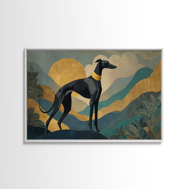 Elegant Greyhound Silhouette Framed Canvas Print, Art Deco Art, Gallery Decor, Living Room Decor, Fine Art, Glamour, Wall Art, ADA-3x2-69