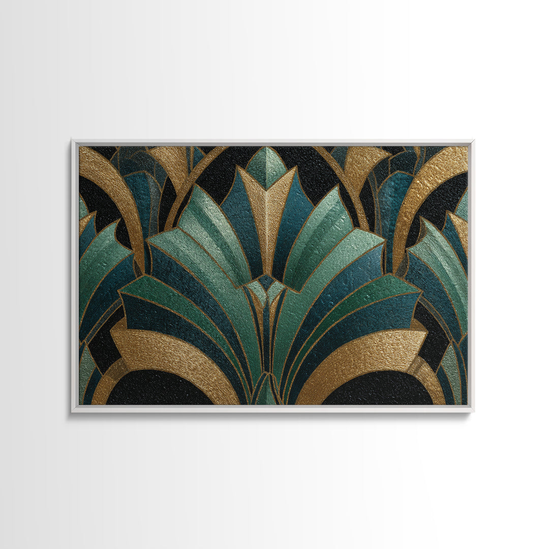 Fan Shaped Shell Motif Canvas Print, Art Deco Art, Living Room Decor, Abstract Art, Glamour, Mid Century Modern, ADA-3x2-72