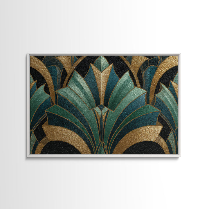 Fan Shaped Shell Motif Canvas Print, Art Deco Art, Living Room Decor, Abstract Art, Glamour, Mid Century Modern, ADA-3x2-72
