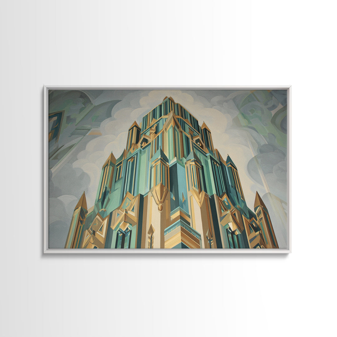Stylized Skyscraper Crown Canvas Print, Art Deco Art, Art Deco Wallpaper, Living Room Decor, Fine Art, Glamour, ADA-3x2-98