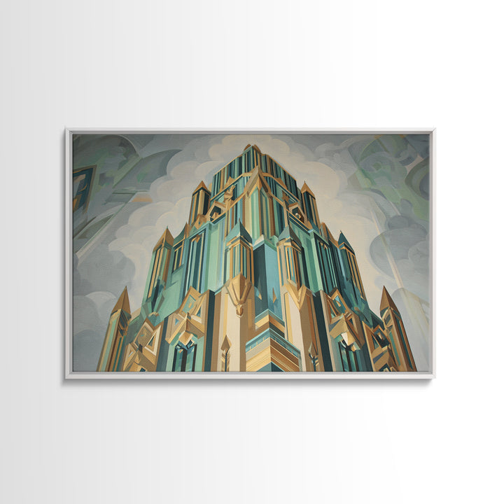 Stylized Skyscraper Crown Canvas Print, Art Deco Art, Art Deco Wallpaper, Living Room Decor, Fine Art, Glamour, ADA-3x2-98