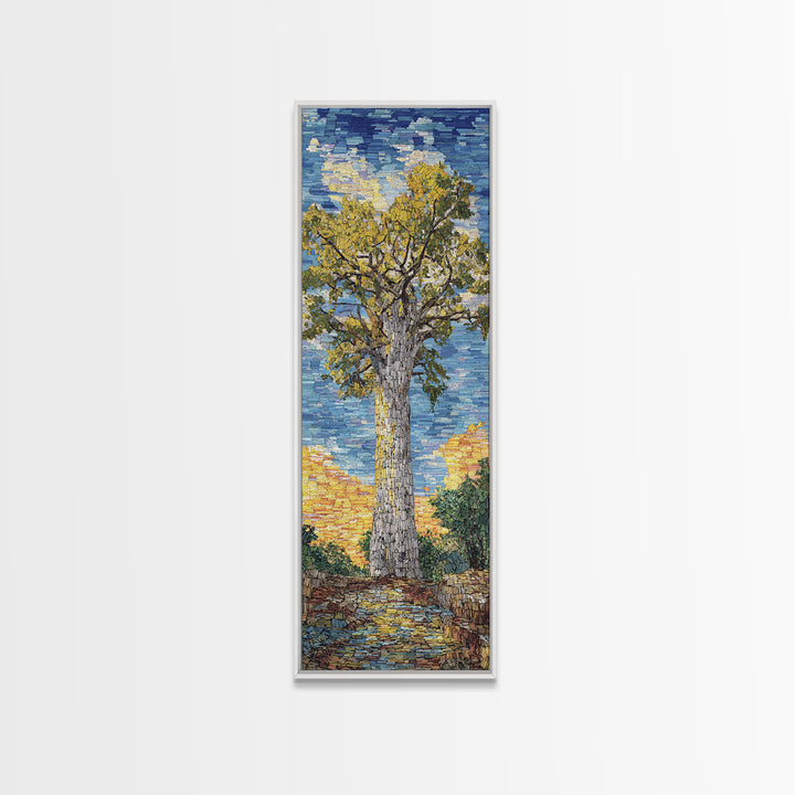 Impressionist Baobab Mosaic Path, African Wall Art, Blue Yellow Safari Landscape, Textured Decor, Premium Canvas Print Gift