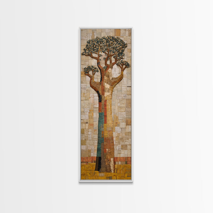 Textured Neutral Baobab Tree, African Wall Art, Beige Motherland Decor, Modern Safari Landscape, Framed Canvas Print Gift