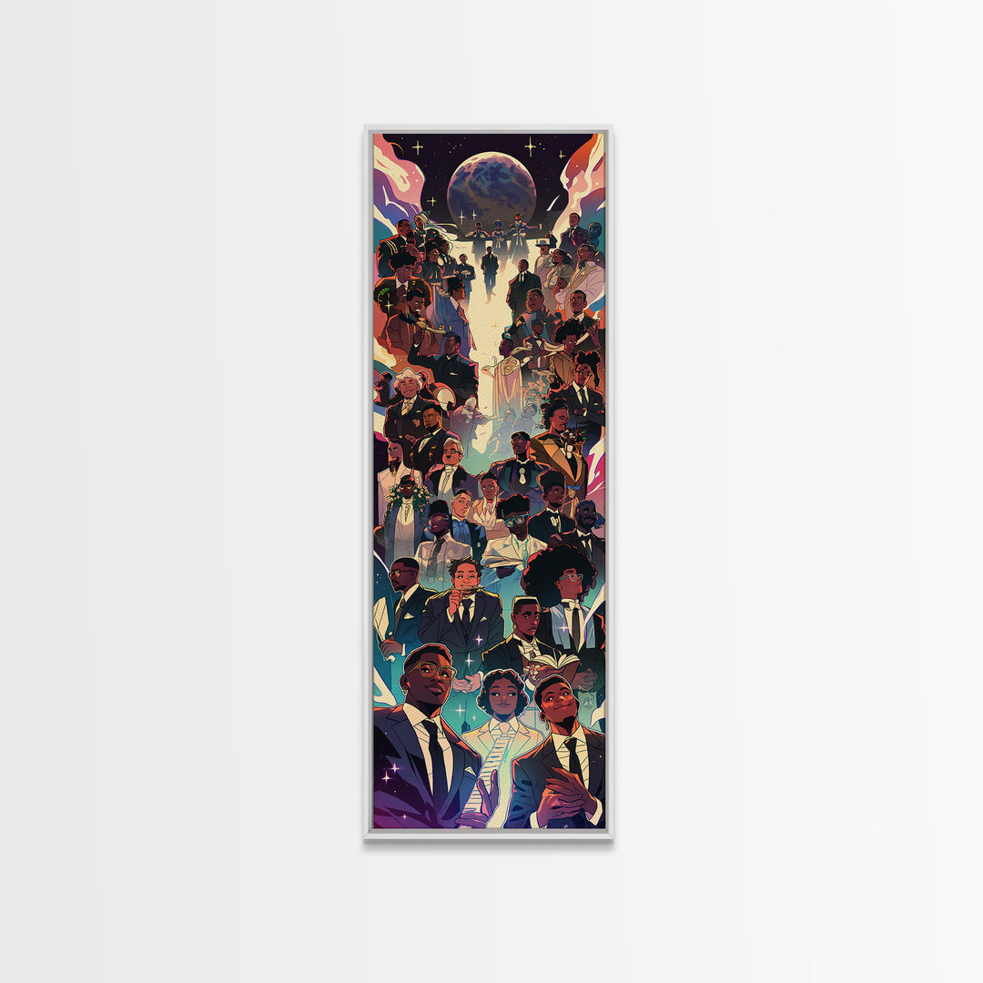 Regal Black Family Gathering Under Moonlit Sky, Wall Art, African American Art Print, Afrocentric Culture Home Decor Gift