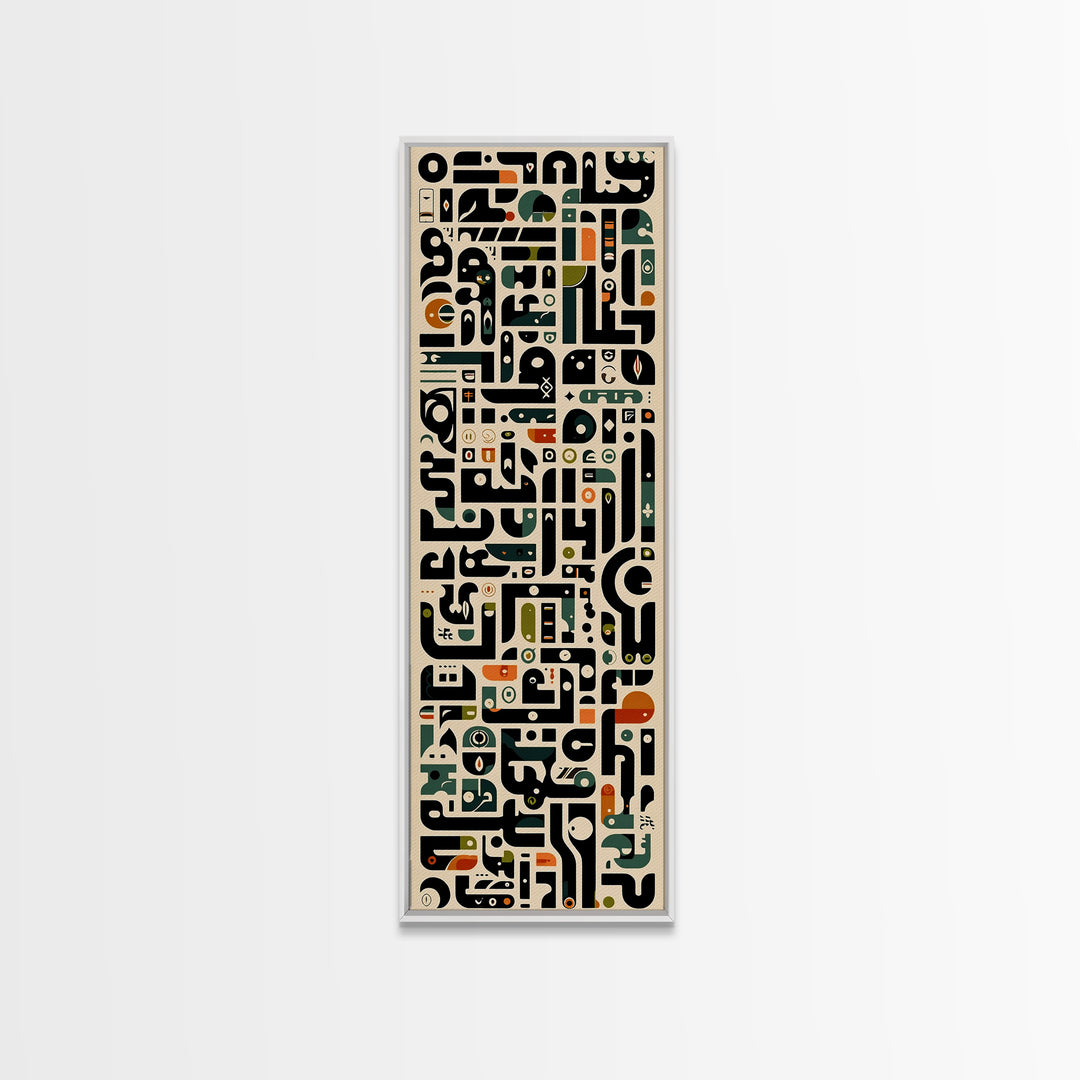 Cream Black African Glyph Pattern Framed Canvas Print, Modern Tribal Wall Decor, Afrocentric Office Art, Cultural Home Gift