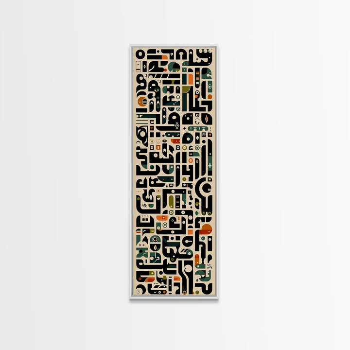 Cream Black African Glyph Pattern Framed Canvas Print, Modern Tribal Wall Decor, Afrocentric Office Art, Cultural Home Gift
