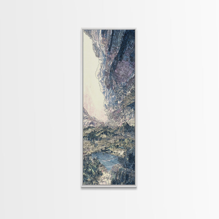 Snowy Alpine Valley Landscape Wall Art, Mountain Nature Canvas Decor, Large Living Room Art, Dreamy Blue Home Decor Gift