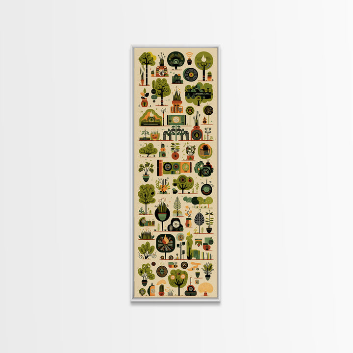 Whimsical African Garden Icon Wall Art, Botanical Pattern Canvas, Green Nature Decor, Modern Afrocentric Home Decor Gift