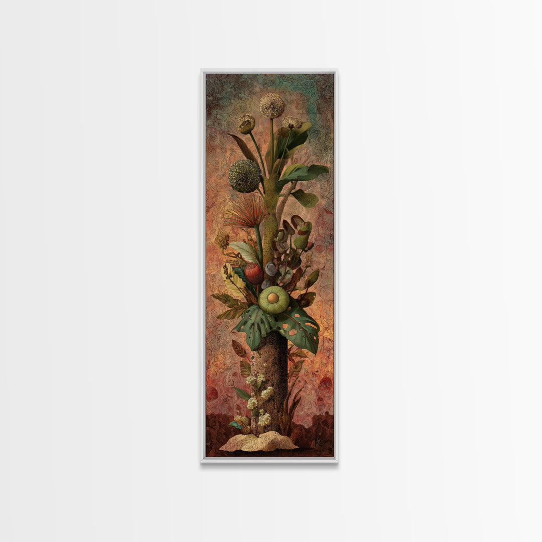 Surreal Tropical Botanical Bouquet With Protea And Ferns Canvas Print, African Inspired Wall Art, Boho Home Decor Gift For Her