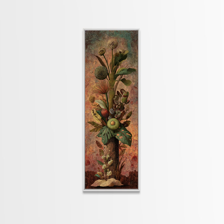 Surreal Tropical Botanical Bouquet With Protea And Ferns Canvas Print, African Inspired Wall Art, Boho Home Decor Gift For Her