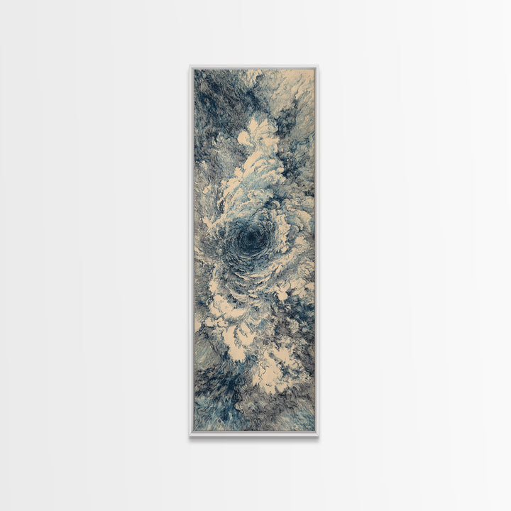 Blue Cream Swirling Ocean Vortex Abstract Wall Art, Minimalist Canvas Print, Modern Coastal Decor, Dreamy Large Art Gift