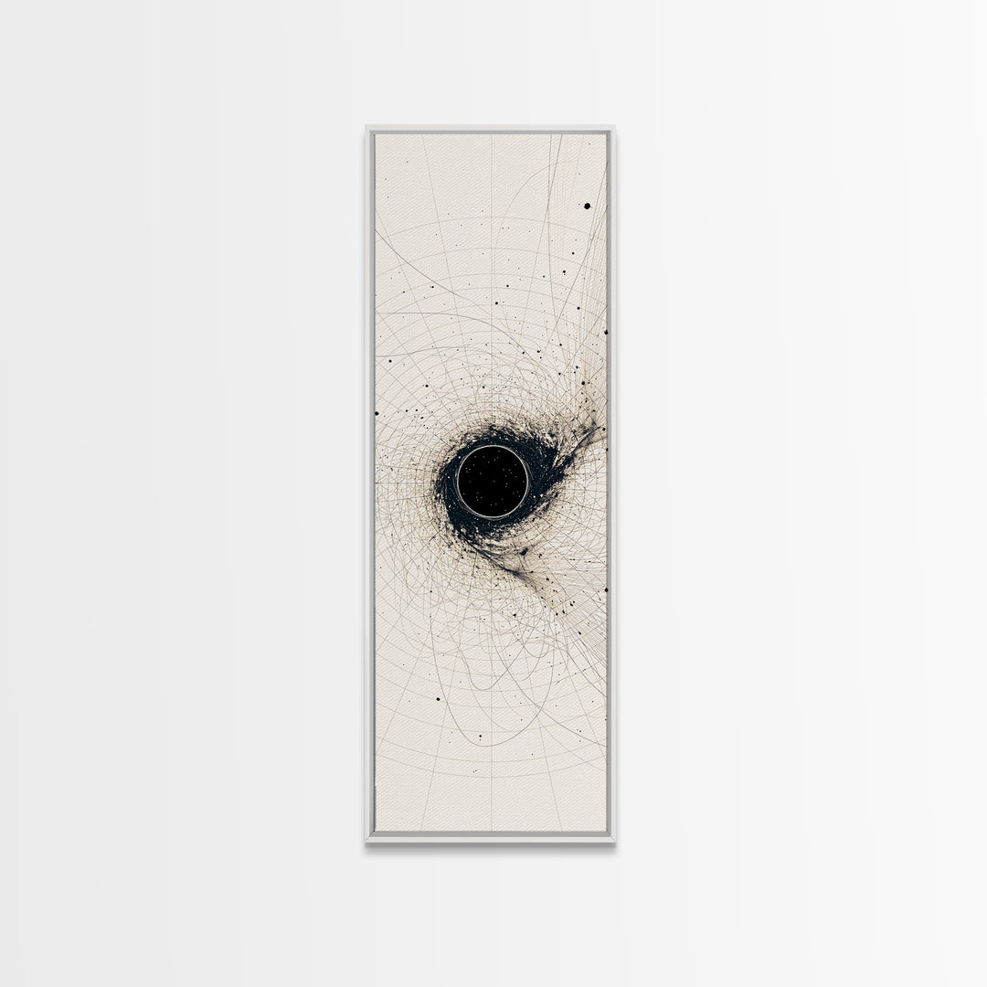 Minimal Black Singularity With Orbital Lines Wall Art, Abstract Canvas Print, Modern Minimalist Decor, Geometric Art Gift