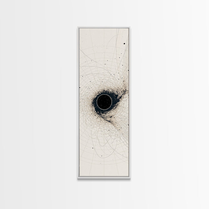 Minimal Black Singularity With Orbital Lines Wall Art, Abstract Canvas Print, Modern Minimalist Decor, Geometric Art Gift