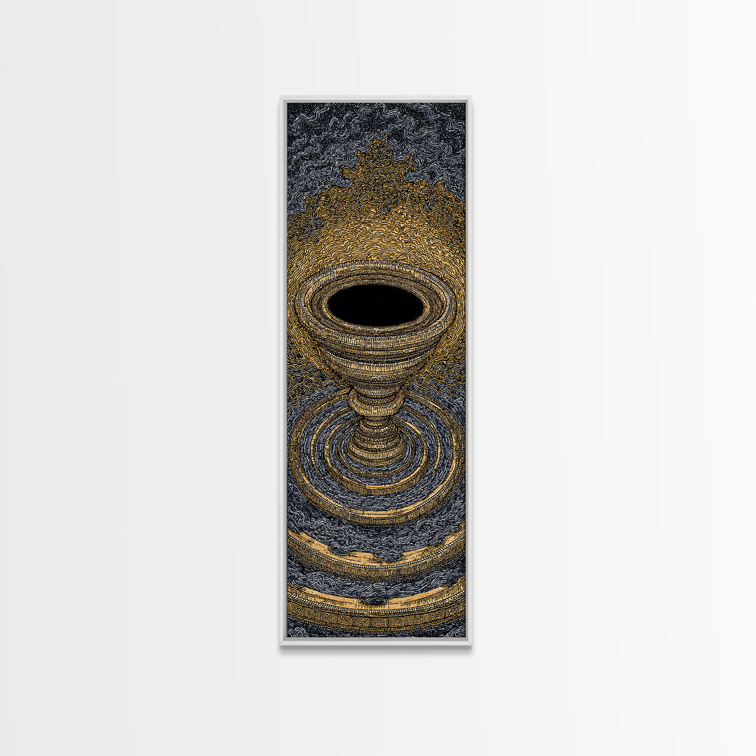 Golden Chalice Portal With Rippling Rings Canvas Print, Black And Gold Wall Art, Luxury Abstract Decor, Statement Art Gift