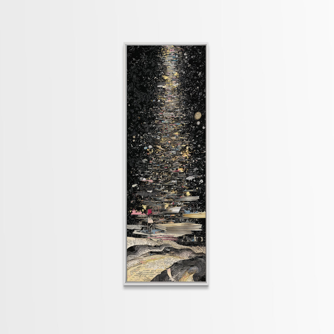 Moonlit Starry Night Abstract Canvas Print, Black And Gold Modern Art, Mystical Wall Decor, Statement Home Decor Gift For Him