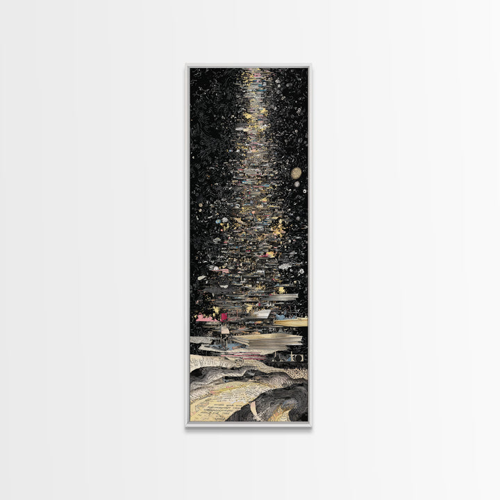 Moonlit Starry Night Abstract Canvas Print, Black And Gold Modern Art, Mystical Wall Decor, Statement Home Decor Gift For Him