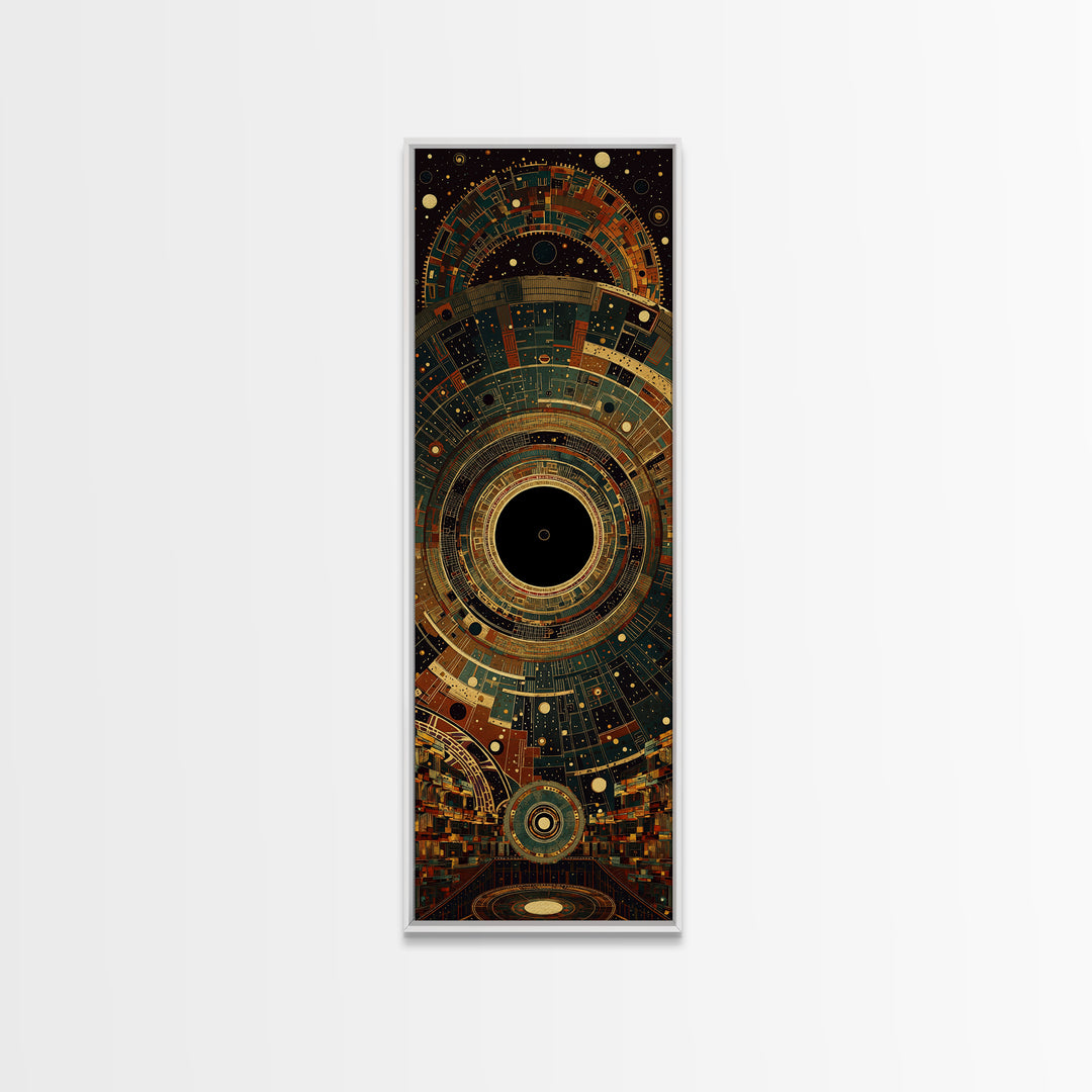 Futuristic African City Portal With Geometric Rings Framed Canvas Print, Afrocentric Wall Art, Modern Black Culture Decor