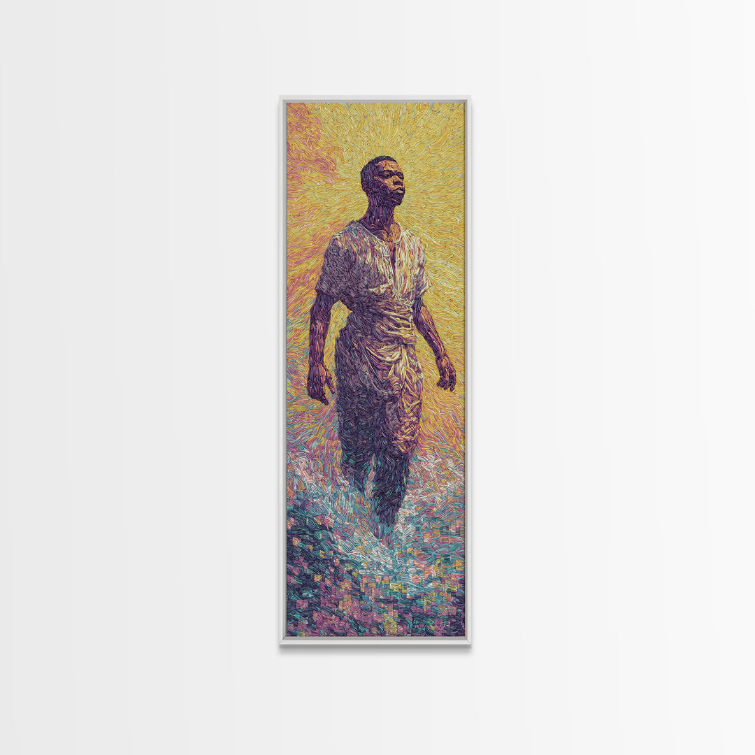Radiant African Man Walking Through Water Canvas Print, Afrocentric Black Art, Spiritual Wall Decor, Modern Portrait Gift